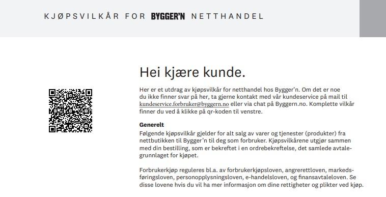 Kjøpsvilkår for Bygger'n netthandel